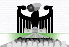 Zeichnung eines Bundesadlers mit Videokamera als Kopf