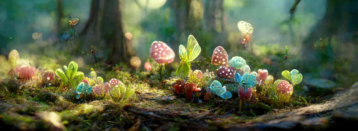 Bild eines Waldboden mit Moos und Pilzen